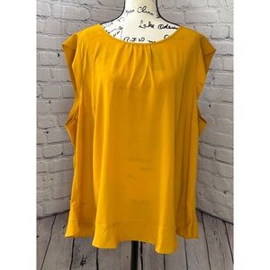 Loft Plus Women’s Mustard Yellow Cap Sleeve Blouse (Size 24)
